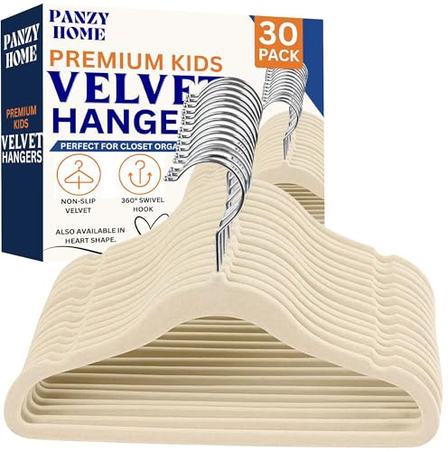 Panzy Home 30-pack barnklädhängare i sammet, halkfria klädhängare för spädbarn och småbarn, ultratunn platsbesparande för barnkammare garderob organisation