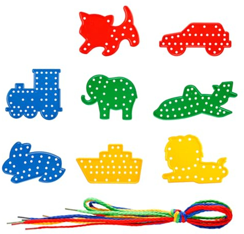 Lotsdonxia 8 Pcs Threading Toys for Toddlers, Educational Lacing Cards with Transportation and Animal Shapes, Early Learning Game, Portable and Safe for Home, School or Travel