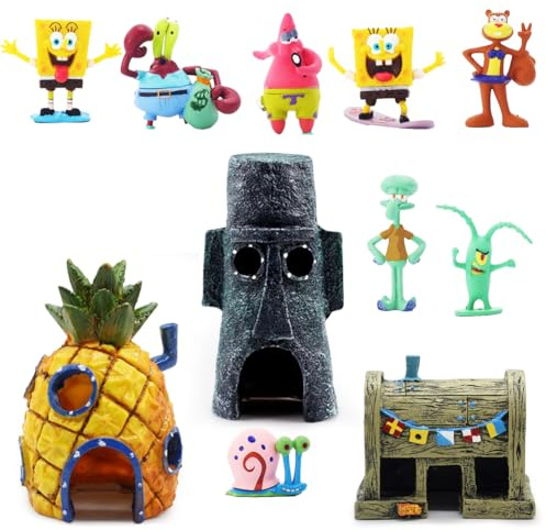 Kayuneed Aquarium Decoration 11pcs Fish Tank Ornament Resin Landscape Pineapple House Betta Fishes House Aquatic Caves Hide Hut Ornament Accessories for Freshwater Saltwater Fish Tank