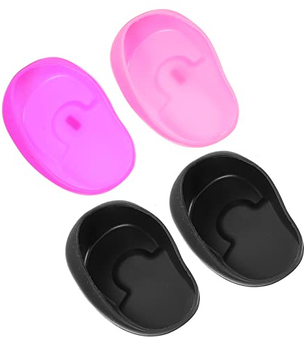 OUNONA 4Piezas Cubiertas de Oído para Tinte de Cabello de Silicona para Protección Gorro para Baño y Peluquería Rosa Negro