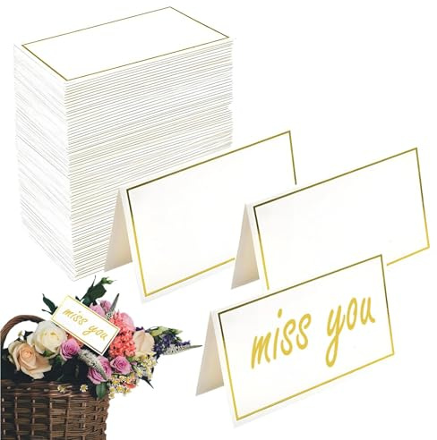 100 Stück Tischkarten Blanko mit Goldrand, tischkarten geburtstag, Platzkarten Hochzeit,Wiederbeschriftbare Namenskarten für Hochzeit, Kommunion, Geburtstag, Festival, Party, Taufe