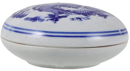 jojofuny Caja de Porcelana Azul y Blanca con Tinta para Sellos Redonda de Almohadilla de Tinta para Caligrafía Diseño de Dragón Resistente y Adecuada para Principiantes Suministros para