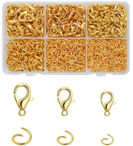Prettme karbinhakar och böjringsset, smyckeslås för halsband, armband, nyckelringar, metall, gör-det-själv smyckestillverkning (guld)