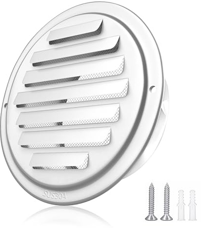 3'' Shiny Silver Paint Stainless Steel Air Vents, Louvered Grille Cover Vent Hood Flat Ducting Ventilation Air Vent Wall Air Outlet with Fly Screen Mesh for House (3 inch Shiny Silver Paint Cover)