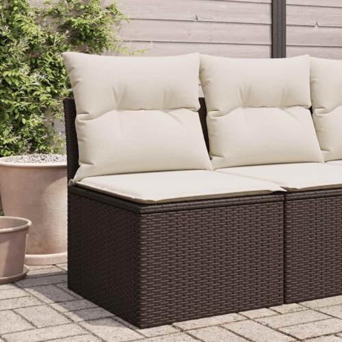 Mandloder Gartensessel ohne Armlehnen, Braun Poly Rattan, mit Kissen, Stauraum und wasserfestem Beutel, Modulares Design für Outdoor Patio Möbel