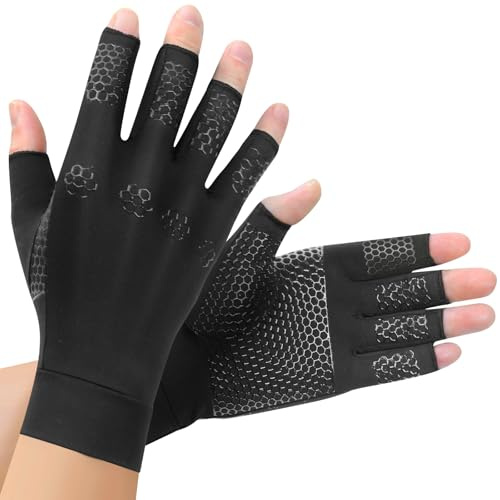 AovYoo Guantes de Osteoartritis con Cobre, Soporte para Dedos, Guantes de Compresión sin Dedos, Ergonómicos para El Trabajo, El Sueño y El Deporte, para Mujeres y Hombres（M）