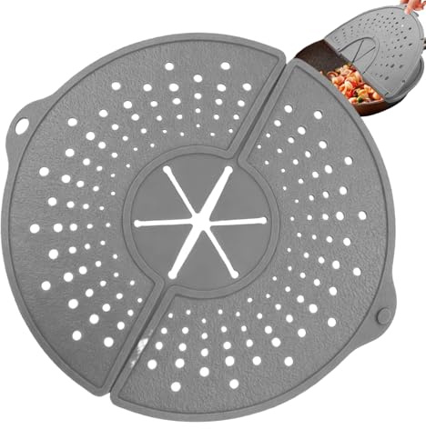Protector Contra Salpicaduras De Silicona - Pantalla Plegable Contra Salpicaduras Para Sartén | Protector Con-tra Sa-lpicaduras De Grasa De Silicona Resistente Al Calor Para Cocinar, Freír (Gris)