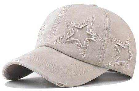 Vintage Distressed Washed Baseball Cap with Ripped Holes & Star Embroidery - Unisex Adjustable Cotton Hat for Outdoor Sports, Hiking, Golf, Tennis and Casual Streetwear Style