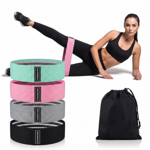 Lot de 4 bandes d'exercice de résistance élastiques pour jambes, hanches et fessiers, tension réglable pour hommes et femmes, fitness, maison, musculation, yoga, pilates, rééducation