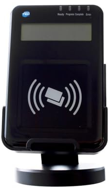 SIMPLETEK – Lector de tarjetas inteligentes USB NFC RFID LCD Universal Con Soporte | Ajustable, USB-A, MIFARE, FeliCa, Tag NFC, ISO 14443, estándar RFID, DIsplay LCD, 4 LED, Negro, Tecnología NFC, Contactless