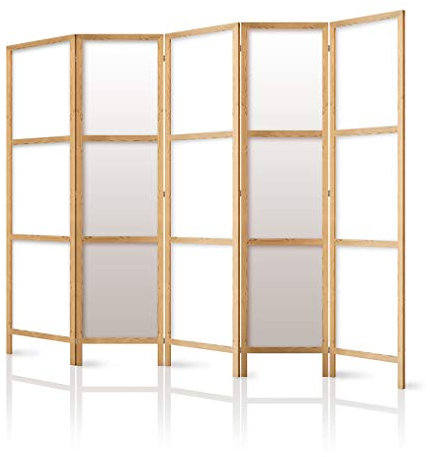 decomonkey Paravent Raumteiler Innen Weiß Orient 225x171 cm 5 Teilig Room Divider Wall Raumteiler Stehend Trennwand Sichtschutz Spanische Wand Sichtschutzwand Wohnzimmer Holz Japan Spa Zen