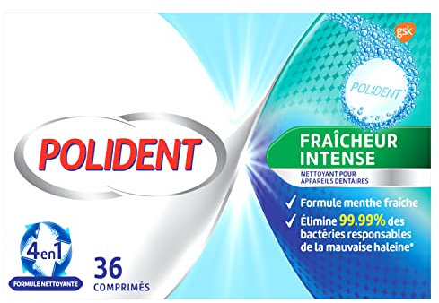 Polident Nettoyant Quotidien, Pour Prothèses Dentaires Partielles ou Complètes,Fraîcheur Intense, 36 Comprimés