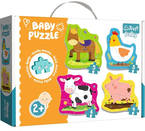 Trefl - Puzzle Baby Classic Tiere auf dem Land, von 2 bis 5 Teile, 2+ | Puzzles für Kleinkinder, 4 große Puzzles, Formpuzzles für die Kleinsten, Märchenfiguren, hohe Qualität