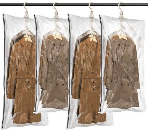 TAILI Hängend Vakuumbeutel Mit Kleiderhaken - Aufbewahren von Jacken, Anzüge und Kleid-Maximieren Sie Platz im Schrank, Vakuum Platzsparer für Zuhause, Reise, 4 Stück (105x70cm+ 135x70cm)-Transparent…