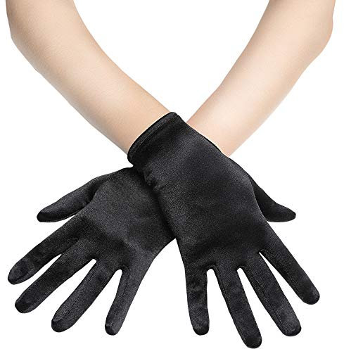 Coucoland Damen Satin Classic Opera Fest Party Audrey Hepburn Handschuhe - 1920s Lang Kurz Elastisch (Schwarz/22cm)