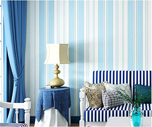qunxun Fondos De Estilo Mediterráneo No Tejidos para La Sala De Estar Dormitorio Niños Papeles De Pared Rayas Azul Papel Tapiz para Niños10m*0.53m