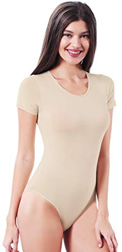 VEDATS Damen Body Kurzarm Rundhals Bodysuit T-Shirt Top Unterhemd