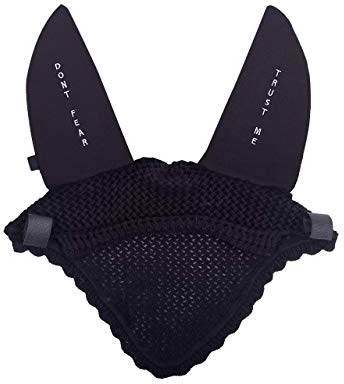 ARBO-INOX - Ohrenhaube - Fliegenohren - Fliegenhaube - Häkeloptik - Spruch (Full Warmblut, Schwarz)