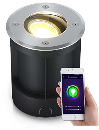 lambado® LED Bodenstrahler für Aussen mit RGB Farbwechsel dimmbar - Alexa & Google Home steuerbar per App - Bodenleuchte/Bodeneinbaustrahler IP67 aus Edelstahl - Befahrbar & Wasserdicht