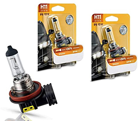 2x Philips Vision +30% H11 55W 12V 12362PRB1 Original Weiß Long Life Ersatz Halogen Birne für Scheinwerfer, Fernlicht, Nebelleuchte vorne - E-geprüft