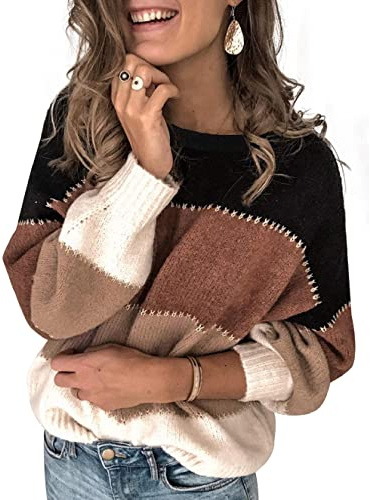 UMIPUBO Maglione Righe Colorblock Donna,Maglia Manica Lunga Morbido Elegante Chic,Pullover Casual Oversize,Tops Moda Ragazza Autunno Primavera(Nero,L)
