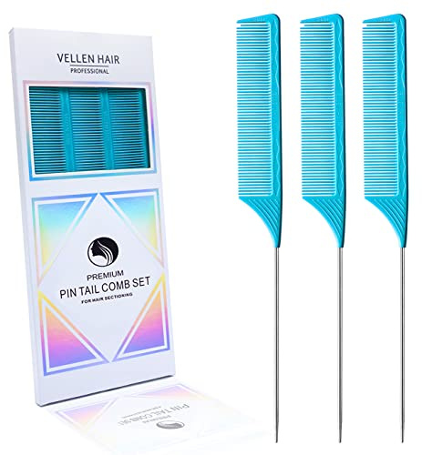 Vellen Hair Professionelle 22,9 cm Nadelstielkämme für Haarstylisten, Hitzebeständiges und Antistatisches PEI Material, Edelstahl Nadelstielkamm – 3 Stück