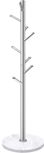 Homde Metal Coat Rack Stand: Natural Marble Base with 8 Hooks (Silver)