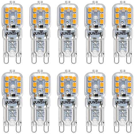 JUNSHI G9 LED Bulb 2.5W,25W G9 Halogen Bulbs Equivalent,3000K Warm White,AC110-130V T4 Chandelier Light Bulbs G9 Bi Pin Base, AC 120V,220LM,Non-Dimmable,Pack of 10