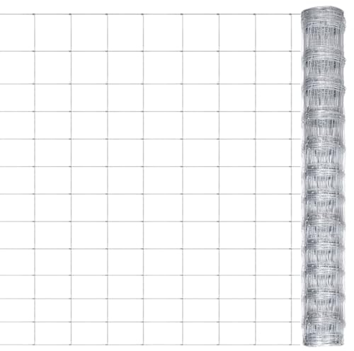 vidaXL Gartenzaun Verzinkter Stahl Zaun 50x1,25m Silbern Maschendrahtzaun Gitterzaun Drahtgitter Drahtgeflecht Wildzaun Hasendraht Kükendraht