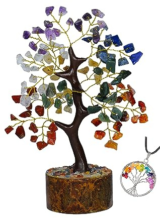 ABHISUBYA Crystals - Crystal Tree Bonsai of Life Seven Chakra and Gemstones Home Decor Necklaces Mini Gem House Warming Gifts New Spiritual (SYT-SC-7-8-UK)