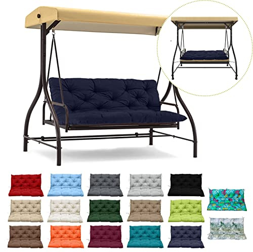 RUFXIEZW Waterproof Porch Swing Cushion Replacement, Thick 4 2–3 Seat Outdoor Swing Seat Cushion with Backrest & Ties for Patio, Garden & Porch (Navy Blue, 40 * 60 in)
