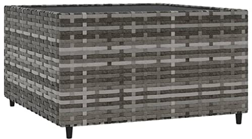 vidaXL Garten Couchtisch, Quadratisch Gartentisch mit Glasplatte, Beistelltisch Tisch mit Stahlrahmen, Balkontisch Holztisch Kaffeetisch, Grau Poly Rattan