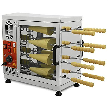Chimney Cake Oven, 3200W Electric Ice Cream Cone Oven Machine, Ice Cream Cone Grill Maker with 16pcs Roll Tools, Large Capacity & 8pcs/Time, Constant Temperature Heating, for Restaurant Home Kitchen
