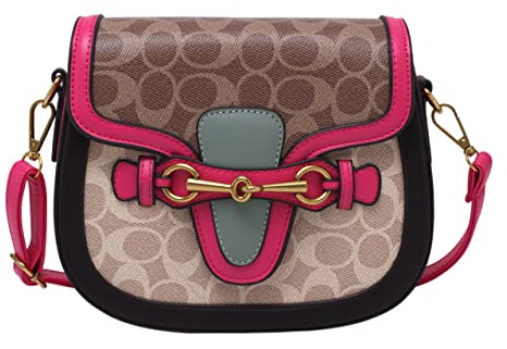 Dam liten crossbody-väska med guldspänne mode design läder, Färg: rosa, S