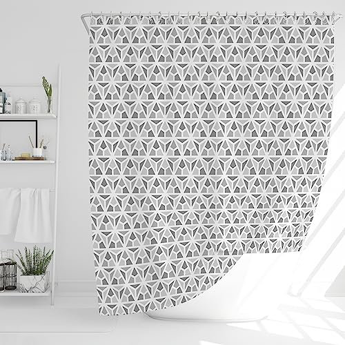 JJ PRIME - Duschvorhang 180x180 | Duschvorhang Anti Schimmel | Duschvorhang Badewanne | Shower Curtain | Bad Vorhang | Duschvorhang Grau - Duschvorhang Für Badewanne (Grau Geometrisch)