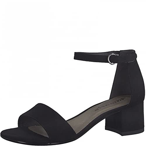Tamaris Damen Sandalen mit Absatz Textil Vegan Blockabsatz Sommer; BLACK/schwarz; 38
