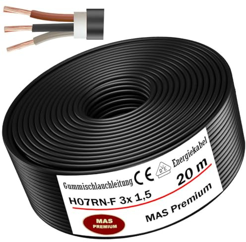 MAS Premium H07RN-F - Cable de manguera de goma flexible para dispositivos pesados (H07RN-F 3 x 1,5 mm², 20 m)