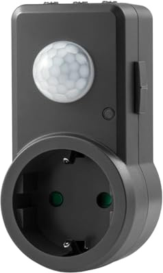 conecto Infrarot Bewegungsmelder für Steckdose innen Zwischenstecker LED 120° IP20 Dämmerungssensor (1 Stück), anthrazit