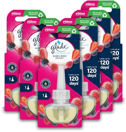 Glade Plug in Air Freshener Refill, Electric Scented Oil Room Air Freshener, Bubbly Bery Splash, Pack of 6 (6 x 20ml)
