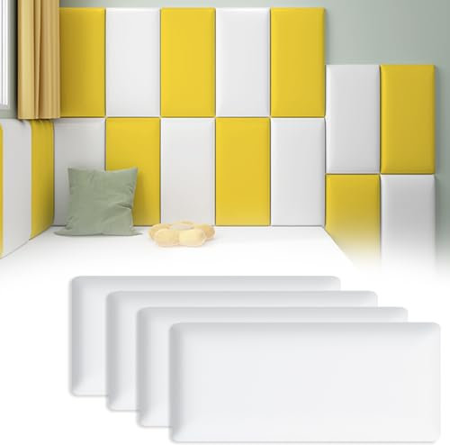 Sparklenut 4 pezzi da 40 x 20 cm, piastra imbottita, come testiera o protezione dagli impatti, pannello da parete per cameretta dei bambini, pannelli da parete imbottiti (bianco, 40 x 20 cm, 4 pezzi)