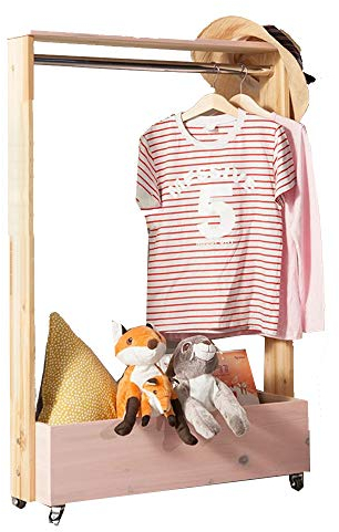 Garderobenständer, Hutständer, Kleiderständer, mit Riemenscheibe, Umweltschutz, Kinder-Kleiderbügel, Rollständer, aus Holz für Kinderzimmer, Arbeitszimmer, Schlafzimmer/Rosa/120 x 20 x 120 cm (R