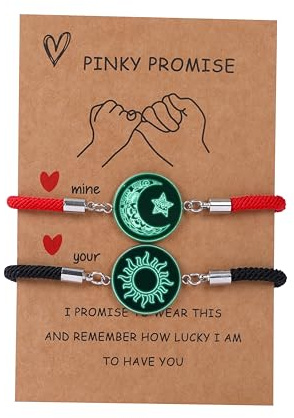 Yewkit 2pcs Sun and Stars Moon Couples Bracelets Pinky Promise Friendship Bracelets Set Gift for Valentine's Day Bracelet for Partners