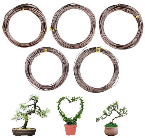 SUPAWAY Filo in alluminio per bonsai Filo albero per bonsai formazione 5 rotoli Bonsai filo piante per giardino giardinaggio formare modellare 5 Formati -1,0/1,5/2,0/2,5/3,0mm, Marrone, 50m totale