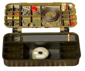Mixed Grill Loaded Tackle Box - Carp Fishing Terminal Tackle Kit with Hooks, Swivels, Tubing, Braid & Rig Components - Olive Green Organiser Case