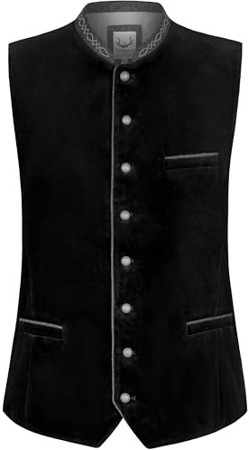 Bergfeuer Trachtenweste Lorenzo Gilet Tradizionale, Nero, 60 Uomo