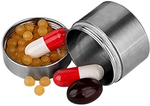 Pillendose aus Edelstahl, kleine Pillendose, Metall-Pillenhalter, luftdichte große Tee-Aufbewahrungsdosen, persönliche Pillendose für Männer und Frauen, Outdoor-Reisen, Clips, Haken, Dekorationen und