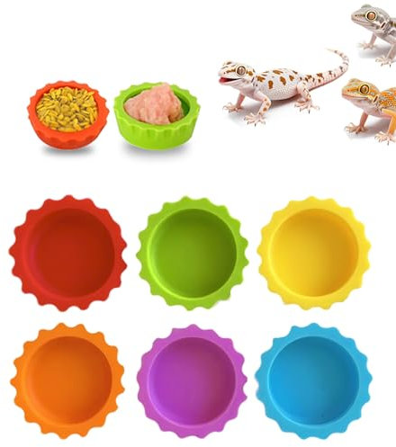 Meow&Woof Crested Gecko Futter- und Wassernapf für Reptilien, 6 Stück, bunte Wassernapf für Bartagamen, Terrarium, Zubehör für Schildkröten, Krabben und kleine Haustiere