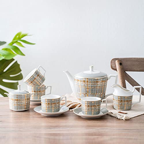 CNBYDK Servizio da tè in Porcellana per Adulti, Set 4 Tazzine da caffè con Piattini, Servizio da tè in Ceramica con Teiera e Zuccheriera