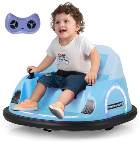 FANTASK Autoscooter für Kinder, elektrisches Bumper Car mit blinkenden LED-Lichtern & Fernsteuerung & Musik & 360-Grad-Drehung, Kinderscooter für Kinder ab 18 Monaten (Blau)