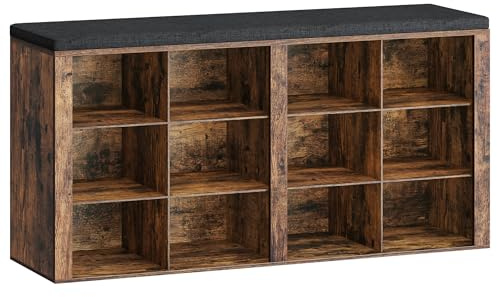 Hzuaneri Schuhbank mit Sitzfläche, 12 Fächern, Rustikal Braun | Schuhschrank mit Sitzbank, Verstellbare Ablagen, Für Wohnzimmer, Schlafzimmer, Flur, SB19001GY